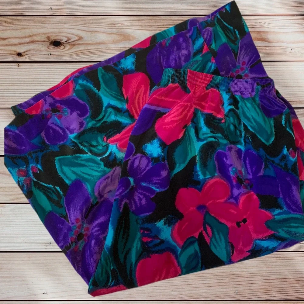 SG Sport Purple Pink Floral Elastic Waist Skirt - Picture 2 of 7